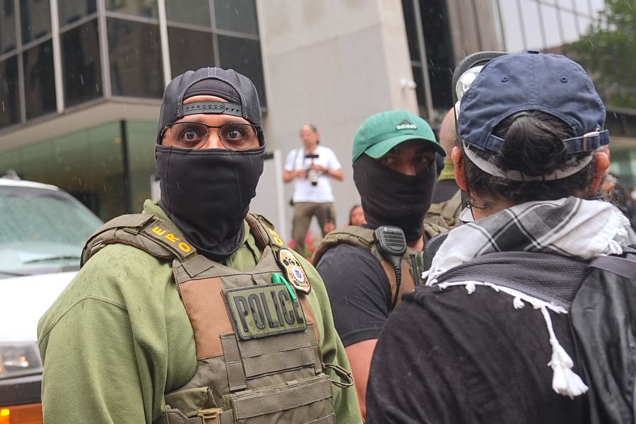 Police officers at a protest against ICE on June 7 used pepper spray to disperse the crowd.