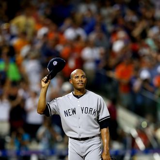 NEW YORK, NY - JULY 16: American League All-Star Mariano Rivera #42 of the New York Yankees acknowledges the crowd in the eigth inning during the 84th MLB All-Star Game on July 16, 2013 at Citi Field in the Flushing neighborhood of the Queens borough of New York City. (Photo by Elsa/Getty Images)