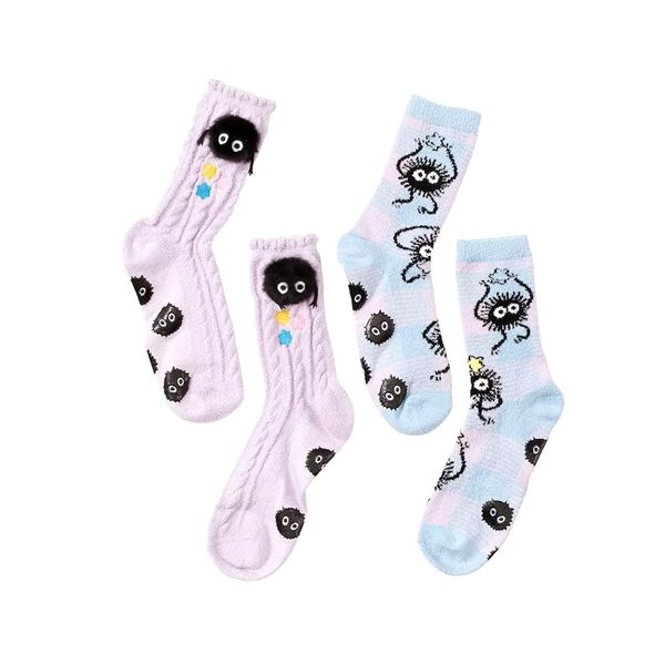 Studio Ghibli Spirited Away Soot Sprites Pastel Cozy Slipper Socks 2 Pair