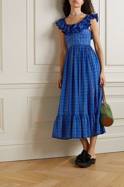 Dôen Sora Ruffled Checked Organic Cotton-Voile Maxi Dress