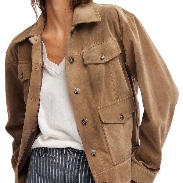 Free People Night Ranch Faux Suede Trucker Jacket