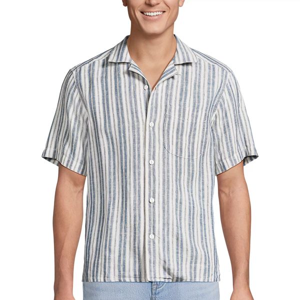 Lands' End Men's Short Sleeve Linen Hawaiian Camp Collar Shirt