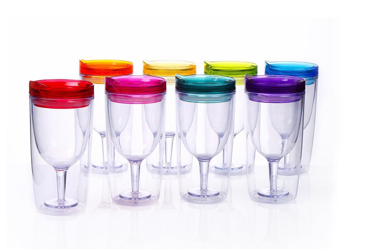 40 x Plastic Disposable Wine Glasses by BlueRiver Sturdy & Elegant Glasslike Look BPA Free Red Leg 
