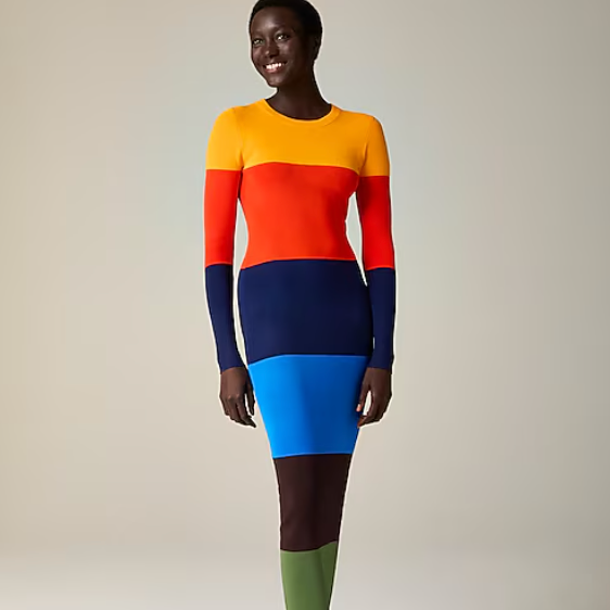 Christopher John Rogers x J.Crew Colorblock Dress in Stretch Viscose Blend