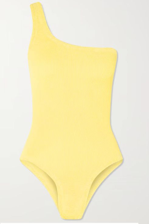 Hunza G Nancy One-Shoulder Seersucker Swimsuit