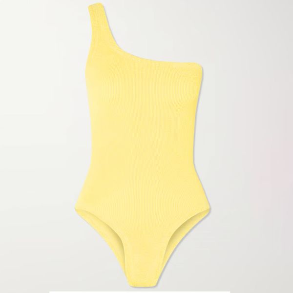 Hunza G Nancy One-Shoulder Seersucker Swimsuit