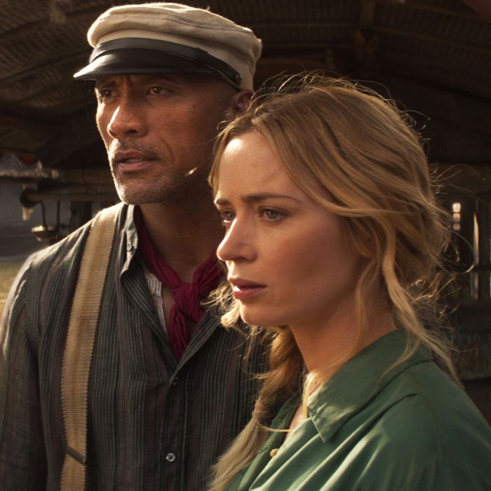 Dwayne Johnson and Emily Blunt in Jungle Cruise. 