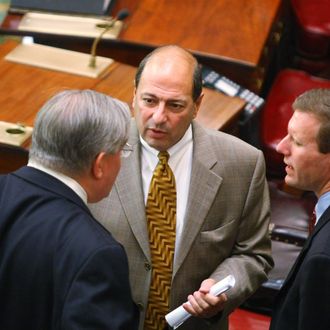 ALBANY, NY - MARCH 11: New York State Senator Thomas W. Libous (C) New York State Senator Thomas K. Duane, (L) and New York State Senator David J. Valesky talk on the Senate Floor of the State Capitol March 11, 2008 in Albany, New York. Eliot Spitzer apologized to his family and the public in a news conference March 10, 2008 in New York City, but did not directly address the reports of his being linked to a prostitution ring. (Photo by Daniel Barry/Getty Images)