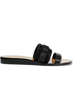 Rag & Bone Arley Buckled Calf Hair-Trimmed Suede and Leather Slides