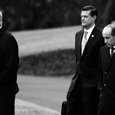 White House chief of staff John Kelly, Staff Secretary Rob Porter, and senior adviser Stephen Miller.