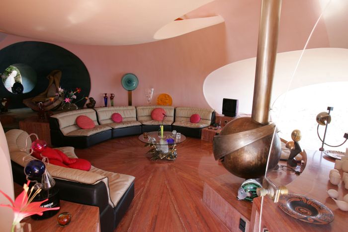 A view of the lounge during the Pierre Cardin fashion show at the Palais Bulle on October 6, 2008 in Theoule-sur-Mer, France.