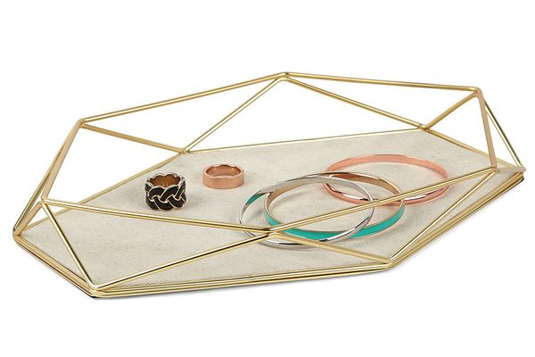 Umbra Prisma Tray, Geometric and Brass Plated Jewelry Storage