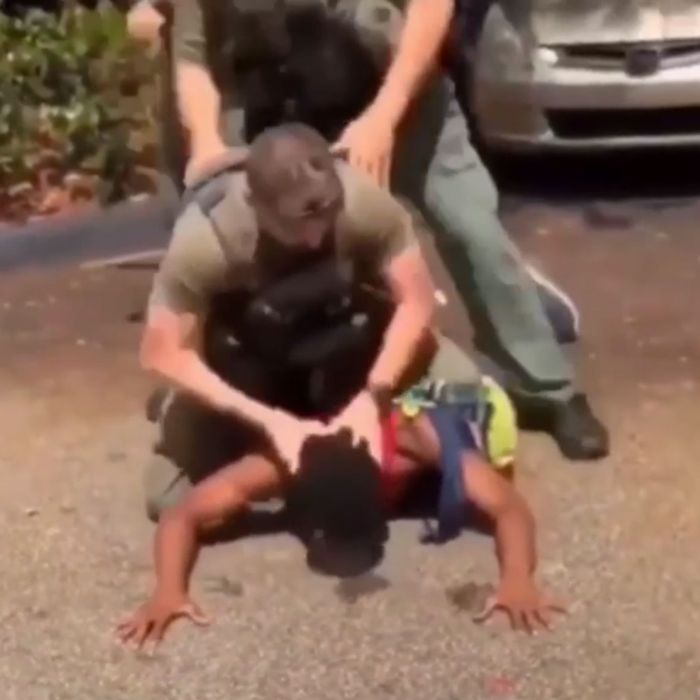 Video still from footage of a Broward County Sheriff's deputy assaulting a black teenager, April 2019.