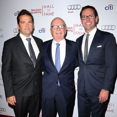Lachlan Murdoch, Rupert Murdoch and James Murdoch attend the Television Academy's 23rd Hall of Fame induction gala at Regent Beverly Wilshire Hotel on March 11, 2014 in Beverly Hills, California. 