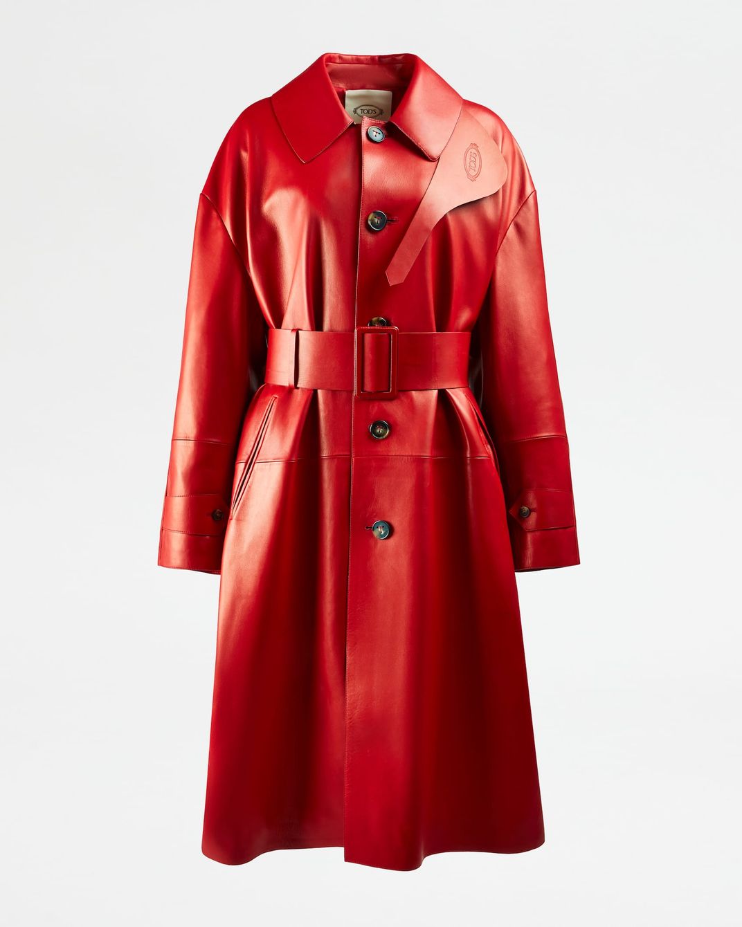Miss Selfridge Vinyl Faux Leather Trench Coat in Bright Red