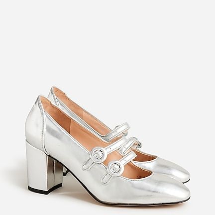 J.Crew Maisie Double-Strap Heels - Silver Mirror