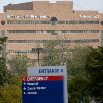 DALLAS, TX - OCTOBER 08: A general view of Texas Health Presbyterian Hospital is seen where Ebola patient Thomas Eric Duncan is said to have died on October 8, 2014 in Dallas, Texas. The patient who had traveled from Liberia to Dallas 10 days ago was the first person Ebola that had been diagnosed outside of West Africa. (Photo by Joe Raedle/Getty Images)