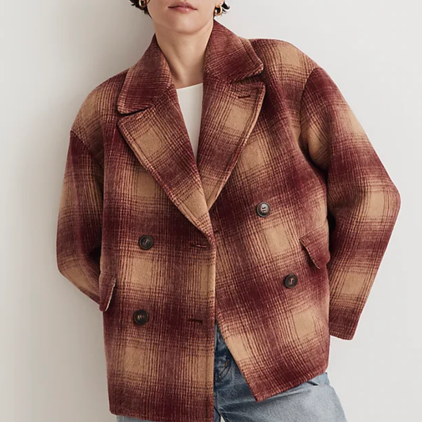 Madewell Brushed Double-Breasted Short Coat in Plaid