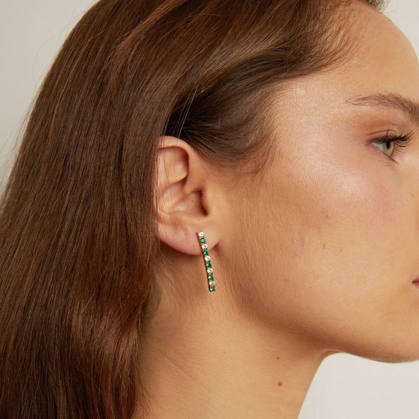 Aurate Lab Grown White Sapphire and Green Emerald Tennis Earrings
