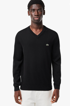 Lacoste organic cotton long-sleeved sweater with regular fit and V-neck