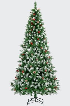 Christow 7-Foot Artificial Christmas Tree with Snow Frosted Cones and Berries