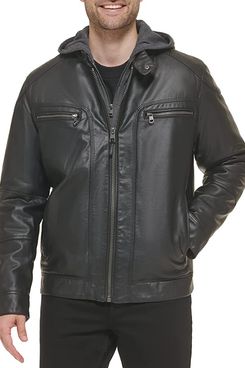 Calvin Klein Faux-Lamb-Leather Moto Jacket
