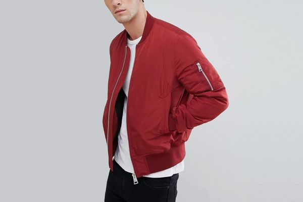 ASOS Bomber Jacket With MA1 Pocket in Red