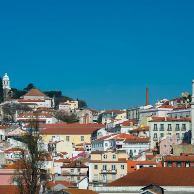 View from the Tagus River of Lisbon, the capital city of Portugal with the old city Alfama.