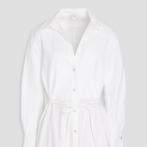 Vince Belted Linen-Blend Mini Shirt Dress