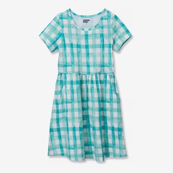 Lands' End Girls’ Short-Sleeve Gathered-Waist Jersey Dress