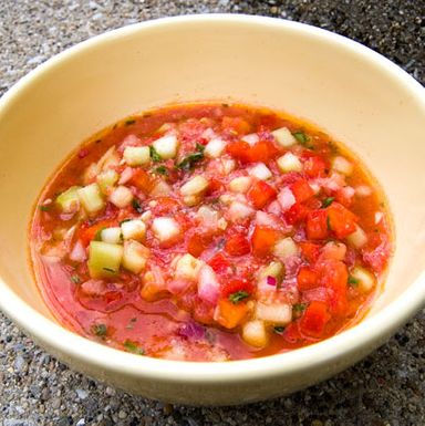 "I really like gazpacho after the beach. You can make it in advance. It's easy to eat, or drink, and it's ice cold and refreshing. You don't want anything that will slow you down on a summer day."