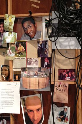 “This is our Office Board, located right off our set on the way to craft services. It includes some major accomplishments of our cast and crew, such as Steve Carell holding a Rubik's Cube, and Ed Helms drinking some coffee.”