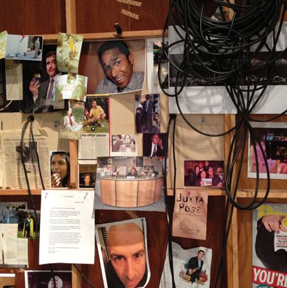 “This is our Office Board, located right off our set on the way to craft services. It includes some major accomplishments of our cast and crew, such as Steve Carell holding a Rubik's Cube, and Ed Helms drinking some coffee.”