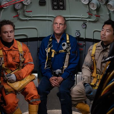 Finn Cole, Woody Harrelson, and Simu Liu in Last Breath. 