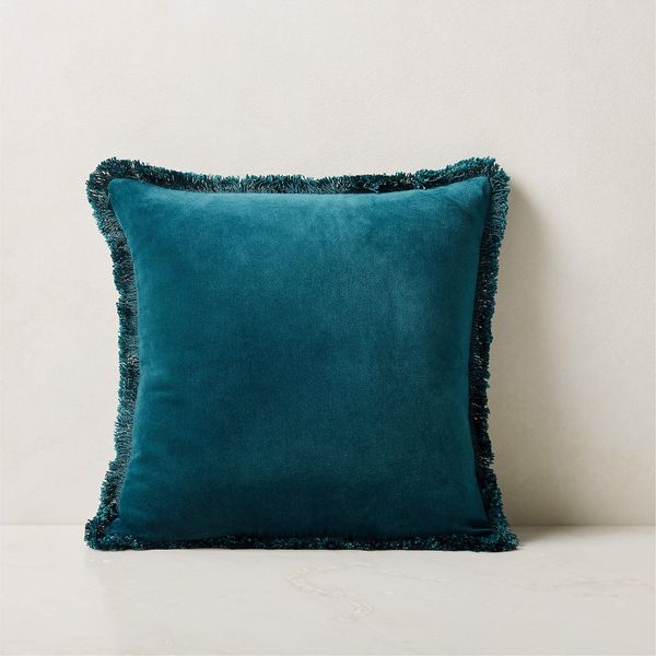 CB2 Bettie Teal Velvet Throw Pillow Cover, 18”