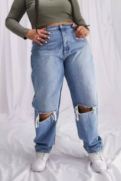 ASOS DESIGN Curve High Waist 'Slouchy' Mom Jeans with Rips