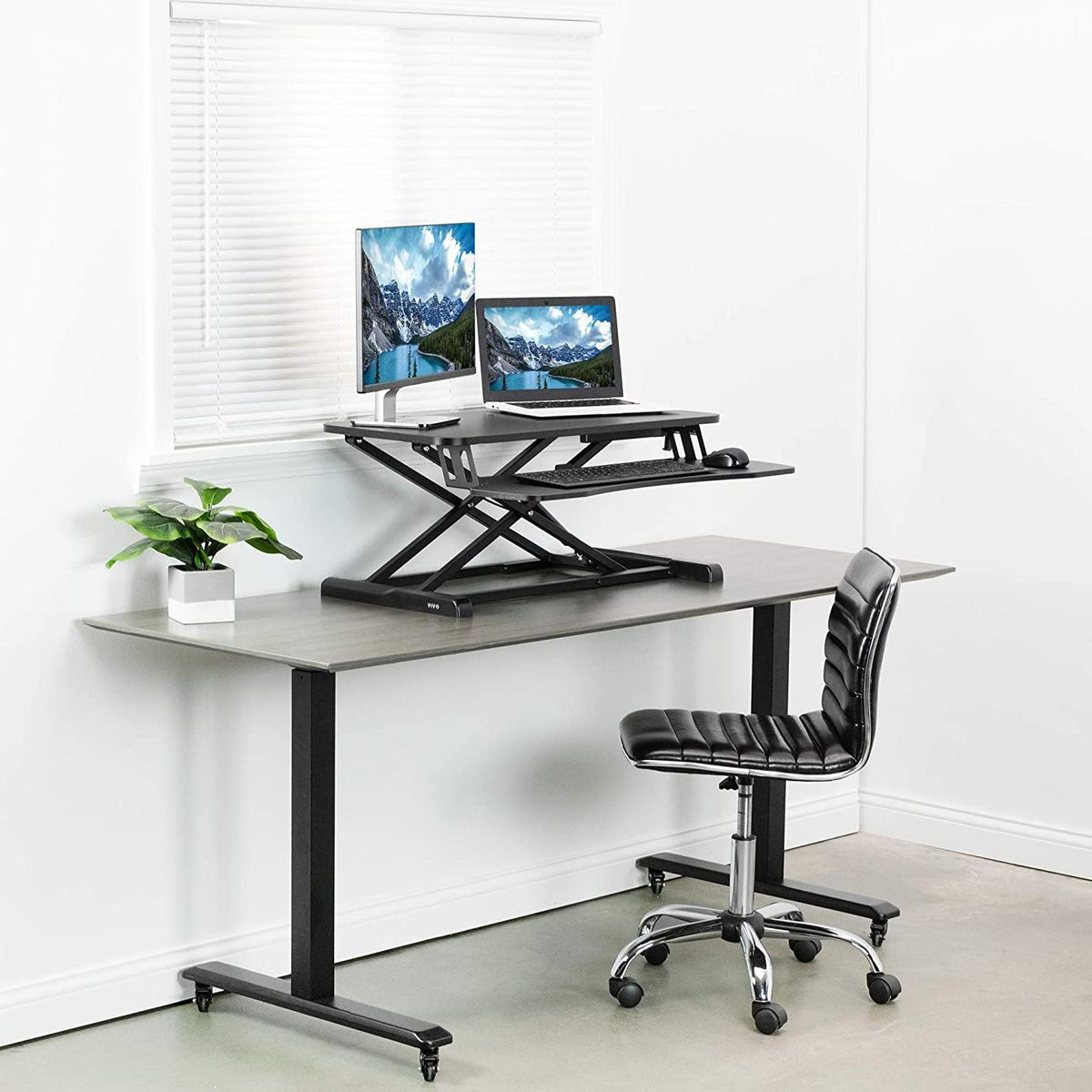 Ergonomic Height Adjustable Standing Desk Converter Stand Up Desk Riser Silver 