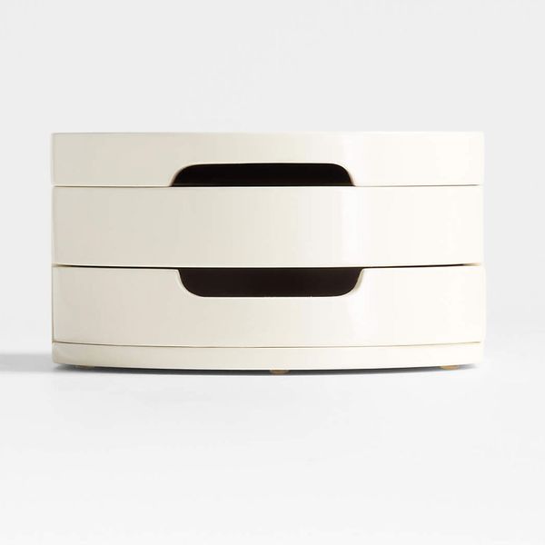 Crate & Barrel Medium Cream White Wood Jewelry Box