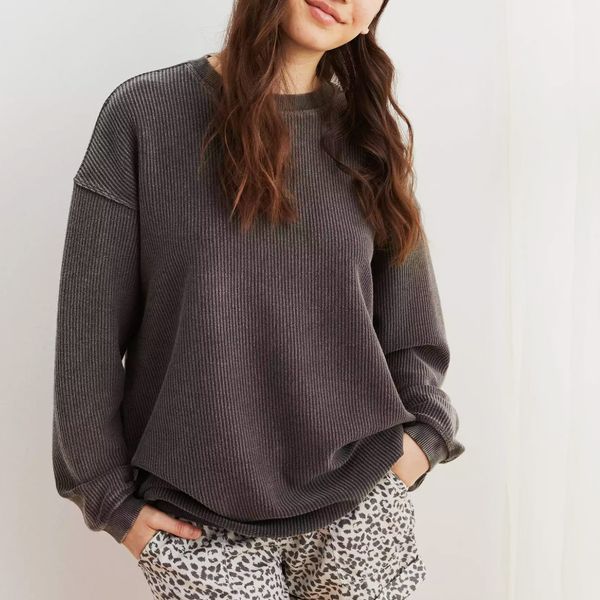 Aerie Love Corded Oversized Sweatshirt in Smoked Grey