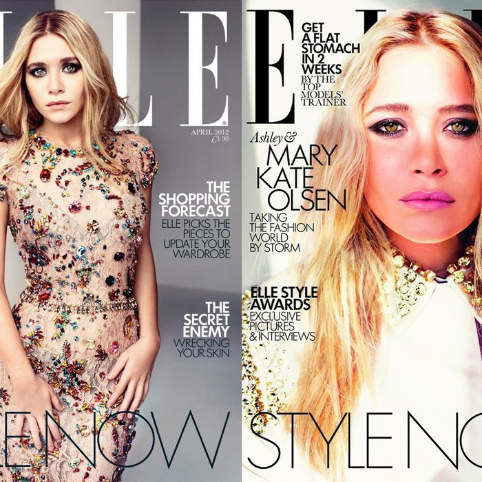 Ashley & Mary Kate's <em>Elle</em> UK covers, respectively.