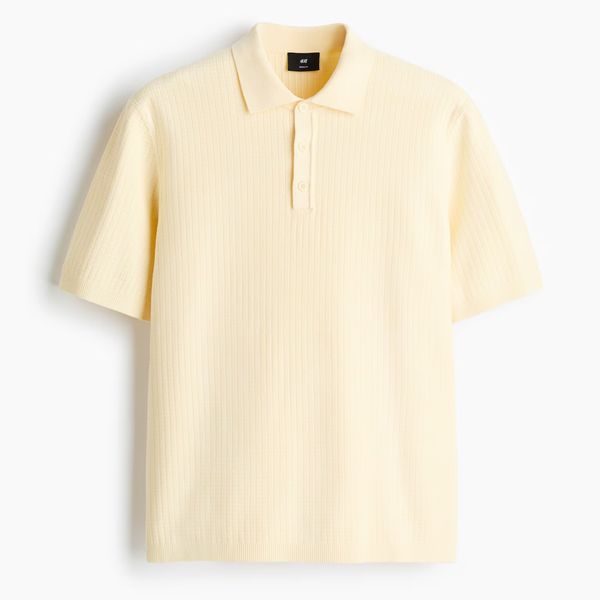 H&M Men's Regular Fit Textured-Knit Polo Shirt