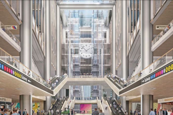 A light-filled atrium with many floors.