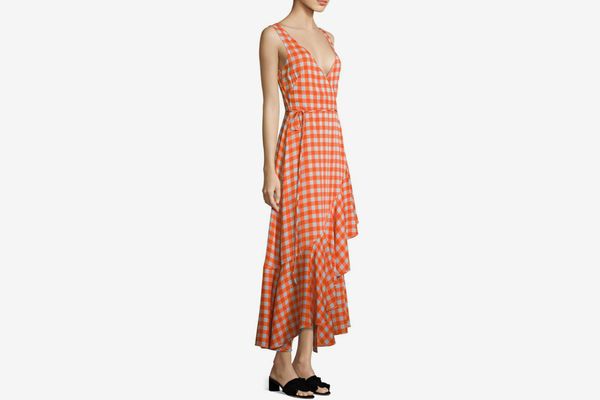 Diane von Furstenberg Gingham Asymmetrical Ruffled Midi Dress