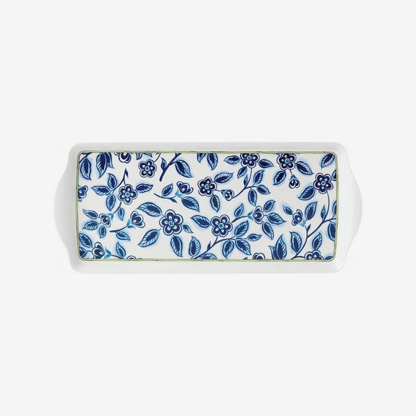 dank northern blossom small tray, blue floral 