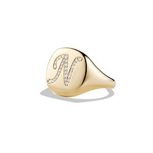 DY Initial "N" Pinky Ring with Diamonds in 18K Gold