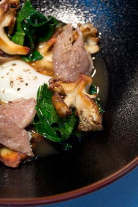 Grits, Mushrooms, Slow Cooked Egg & Smoked Broth