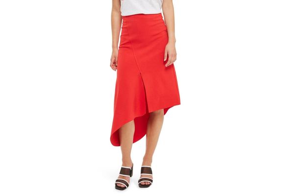 Asymmetric Split Jersey Midi Skirt
