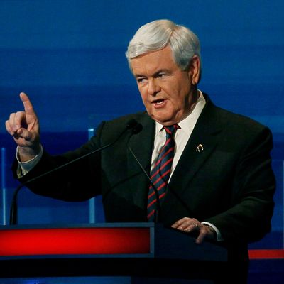 Republican presidential candidate, former U.S. House Speaker Newt Gingrich (R-GA), speaks during a Fox News, Wall Street Journal sponsored debate