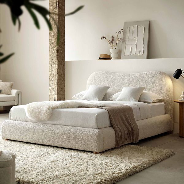 Daals Egerie Curved Headboard Beige Boucle Ottoman Storage Bed