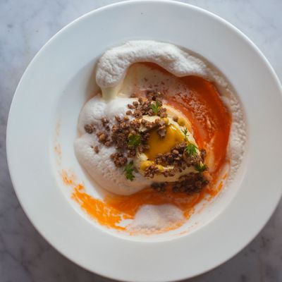 Carrot with wheat-berries and sweet-flag ice cream, to put it in its simplest terms.